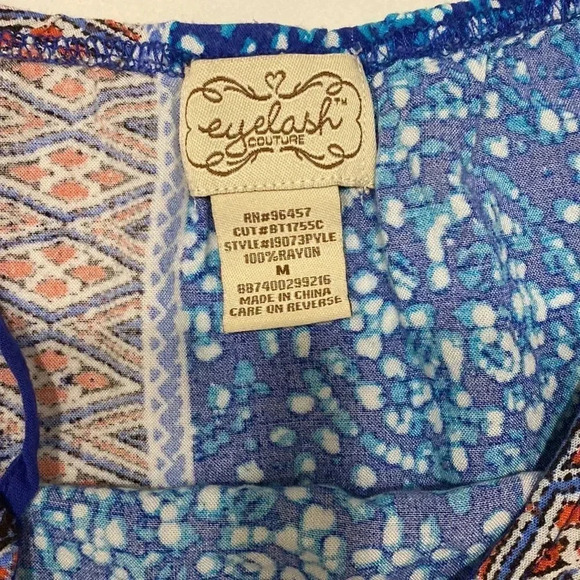 Eyelash Couture Aztec Geometric Blue Purple Floral Crop Top Camisole Size M - Picture 6 of 8